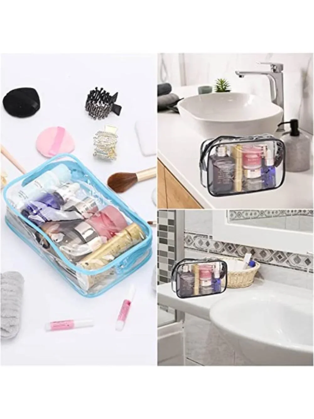 10 Pack Clear Makeup Bags PVC Cosmetic Toiletry Travel Organizer Zipper Pouches